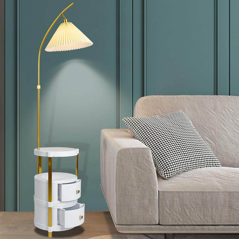 置物架一体带抽屉落地灯北欧简约轻奢客厅卧室设计感床头茶几台灯