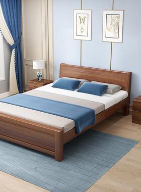 A6L实木床现代简约单人床胡桃色白色清漆原木卯榫床经济型1米1.2m