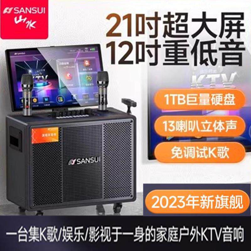山水PE129广场舞音响户外k歌带显示屏音箱卡拉OK一体机移动ktv