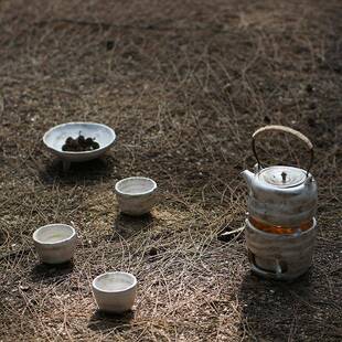 粗陶手作茶具套装提梁壶温茶炉茶杯点心盘创意民宿客栈茶器日用