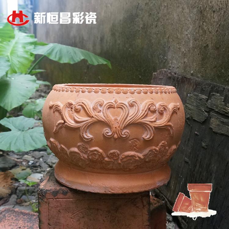 粗陶手压陶花盆红陶陶瓷月季草花玫瑰蝴蝶兰红陶矮景观欧月2018