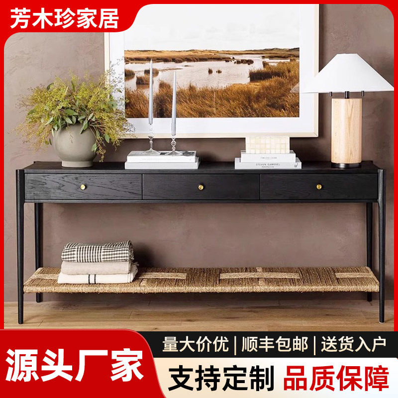 美式复古实木玄关桌沙发靠背边桌入户门厅条案走廊隔断装饰摆件桌