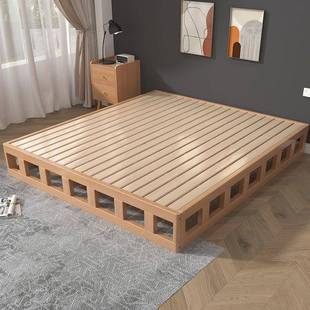 榉木日式榻榻米床架地台床实木床无床头床现代简约松木双人床矮床