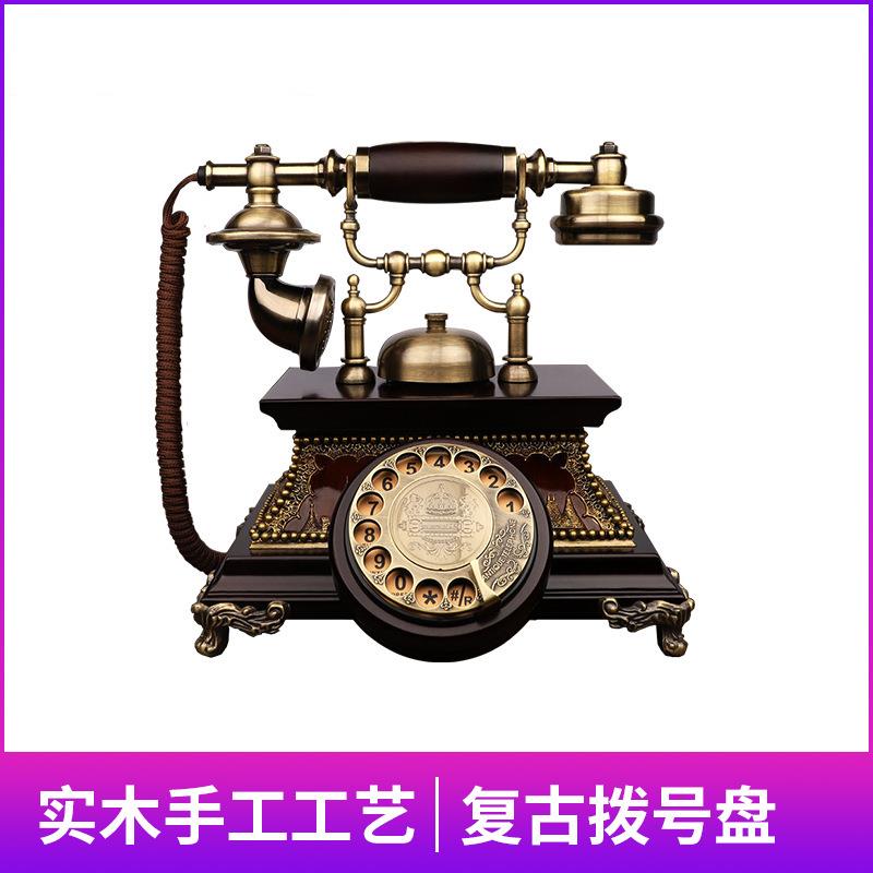 仿古电话机欧式复古实木旋转老式客厅家用无线插卡电话座机有线