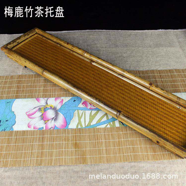茶盘竹制茶托干泡台茶道茶具配件梅鹿竹长盘手工制作竹盘茶杯托盘