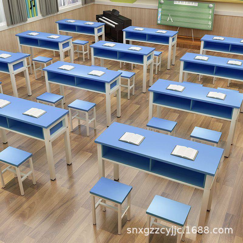 培训学生课桌双层带抽屉课桌单人双人三人位培训桌书法桌凳子椅子