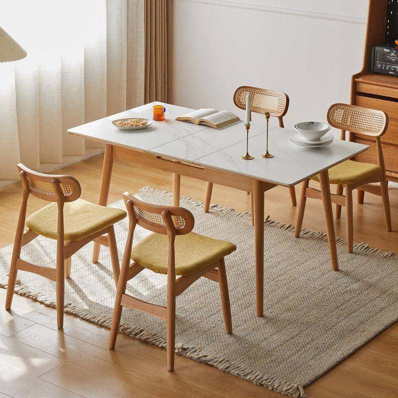 设计师岩板伸缩餐桌实木餐桌北欧岩板饭桌子家用可伸缩简约