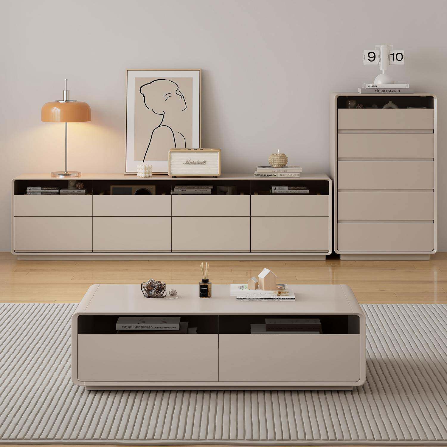 茶几组合2024新款现代简约客厅家用高柜新品全实木高款落地电视柜