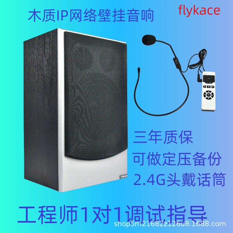现货包邮带票带2.4G头戴话筒木质IP壁挂音箱数字网络壁挂音响