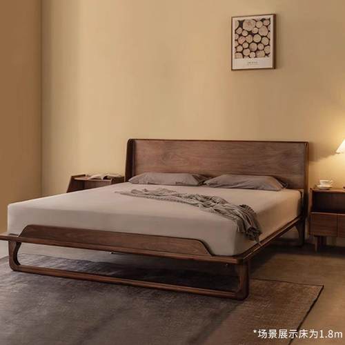 北美黑胡桃木全实木床主卧.双人床主卧大床北欧轻奢原木家具