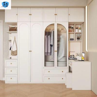 实木轻奢奶油风法式衣柜书桌一体组合白色转角妆台大衣橱