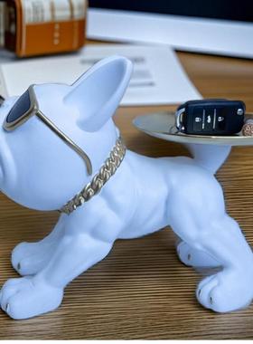 法斗犬LCG收纳托盘放柜钥匙居摆件玄关门口壁鞋高柜档装饰乔迁新