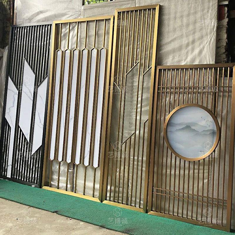 客厅饰餐厅入户现代风10-10-1简约玄关装隔断黑钛金304不锈轻钢奢