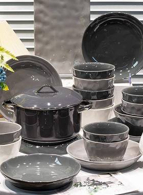 釉下手捏纹餐具碗盘筷碗具乔家LIC用轻奢高级颜值感碗碟套装迁彩