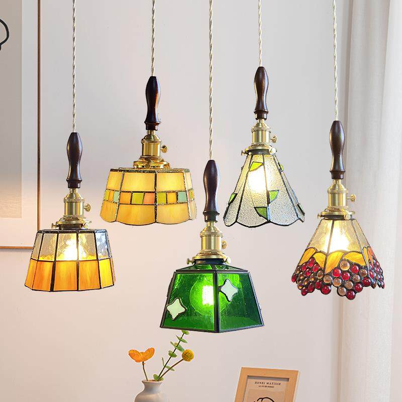 复古黄铜纯工焊玻锡小吊手灯书房卧室床899头美式风灯格过道彩色,家装灯饰光源,智能吊灯,淘宝优惠券,粉丝福利购,淘宝优惠卷