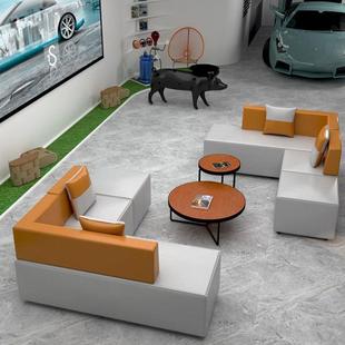 轻奢办公接待纳帕皮沙发简约创意转角沙发会客等候区沙发茶几组合