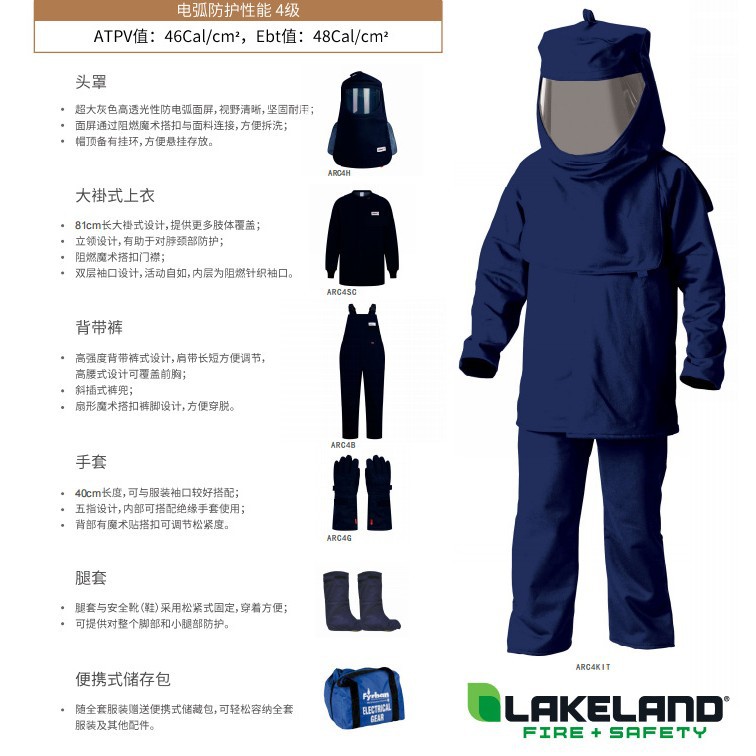 Lakeland雷克兰ARC4KIT防电弧套装46al电力阻燃防护服