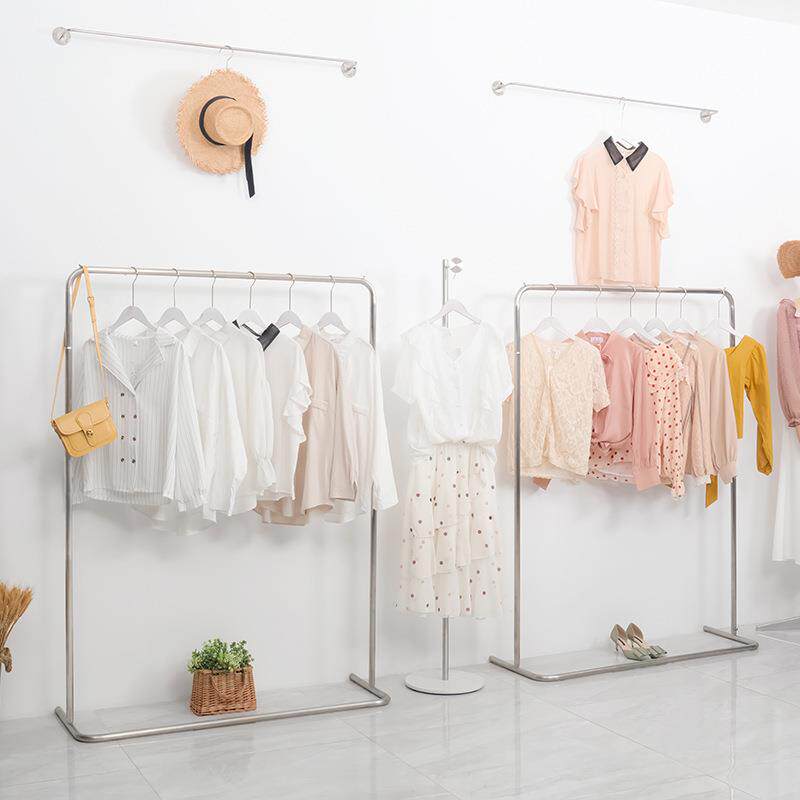 不锈钢服装店展示架落地式银色衣架货架组合女装店衣服陈列货架子