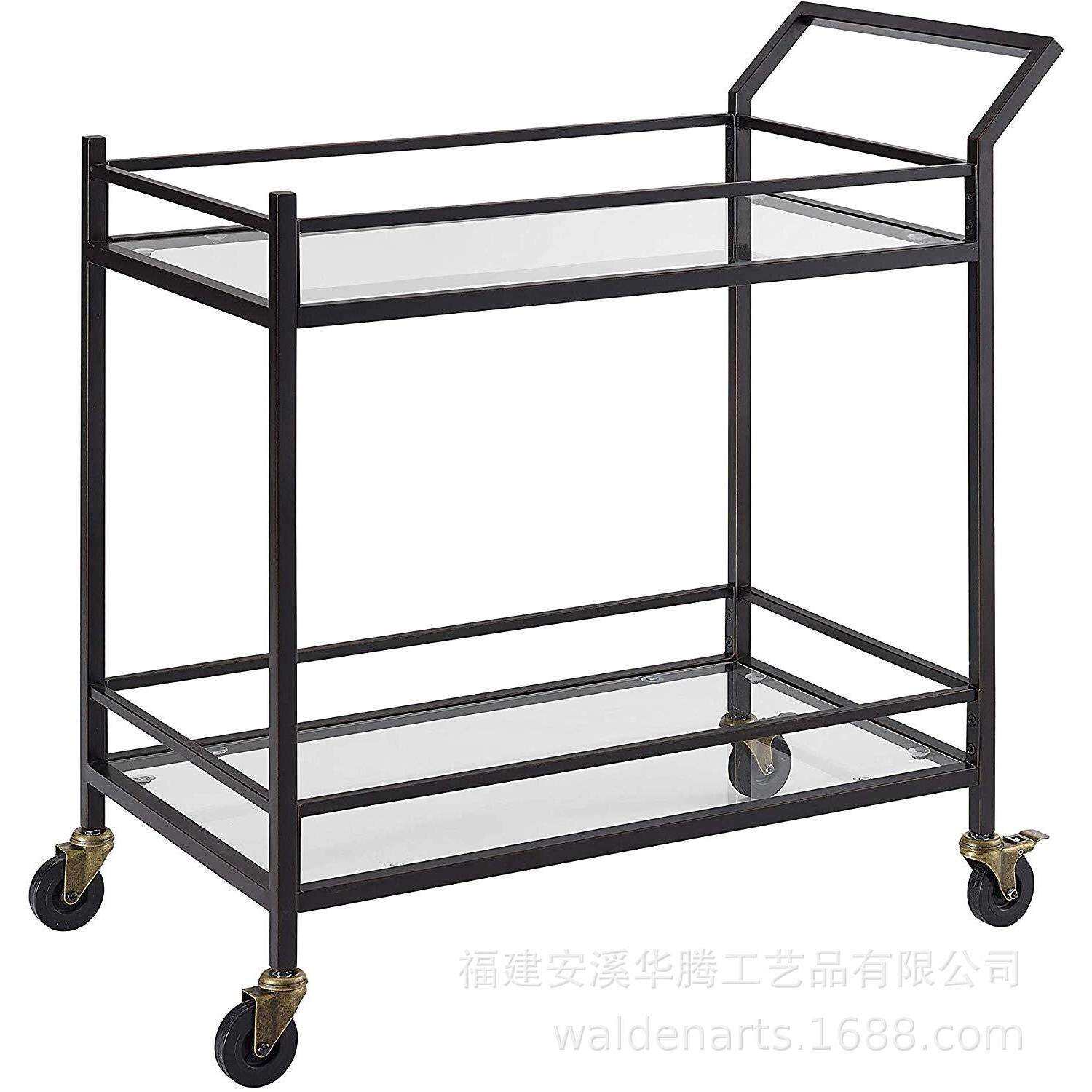 欧式铁艺小推车/户外室内家居服务餐车/玻璃顶金属条车在油擦青铜