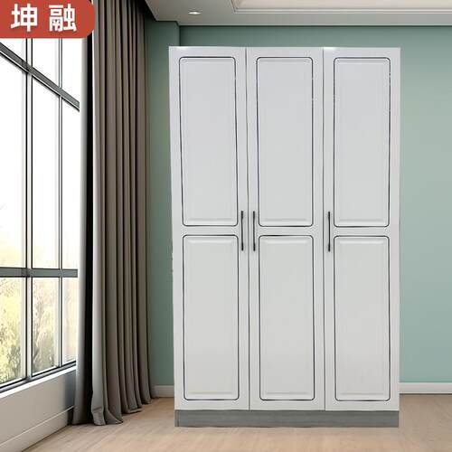 现代简约白色三开门衣柜家用卧室出租屋落地储物柜子简易版式衣柜