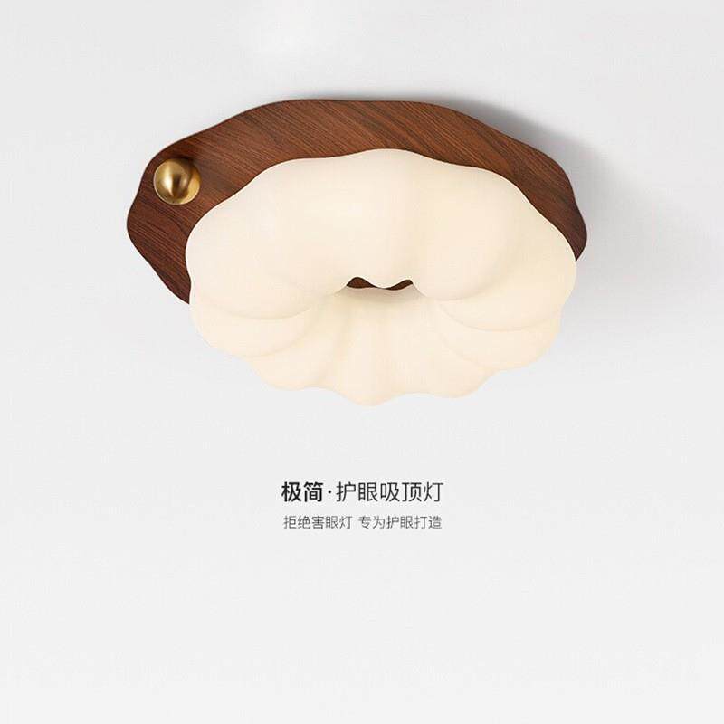 国风潮中古复古奶油风云朵吸顶灯胡桃色南瓜卧室灯全光谱护眼灯具
