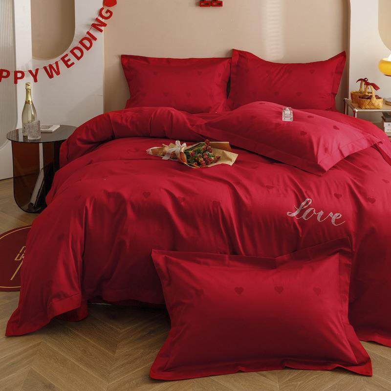 简约款结婚长绒棉四件套红色被套婚庆全棉被套床上用品双人床单,收纳整理,烫衣板及配件,淘宝优惠券,粉丝福利购,淘宝优惠卷