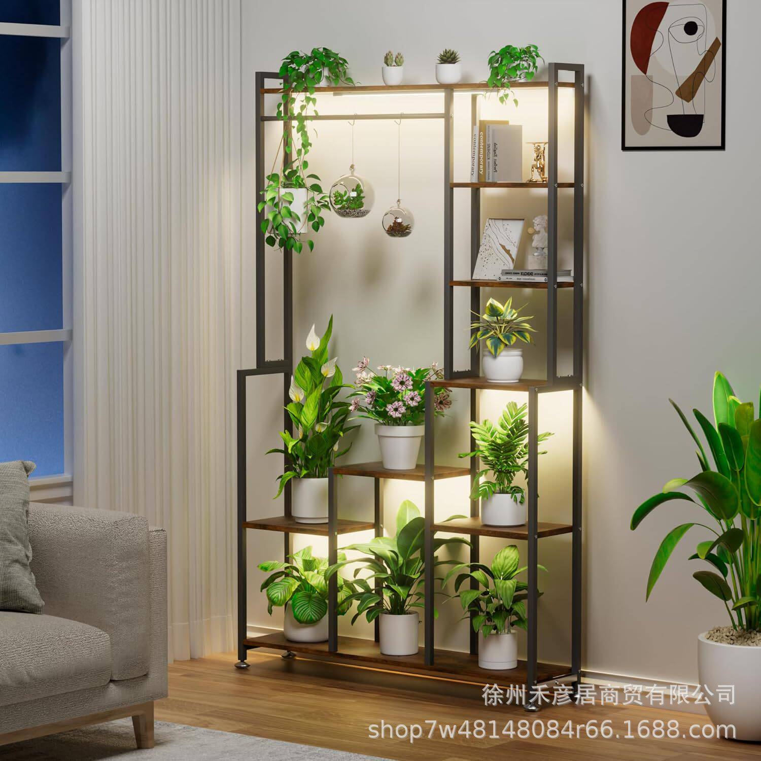 铁艺置物架阳台室内隔断花架客厅落地式多层展示架花架阳台带滚轮