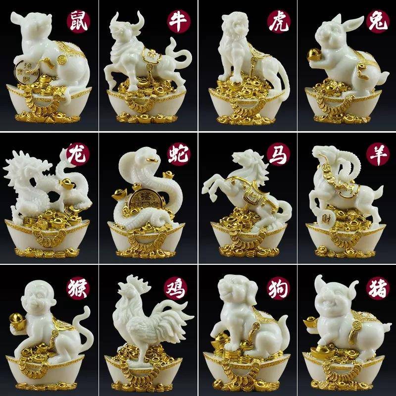 汉白玉十二生肖摆件鼠牛虎兔龙蛇马羊猴鸡狗猪全套属相风水工艺品