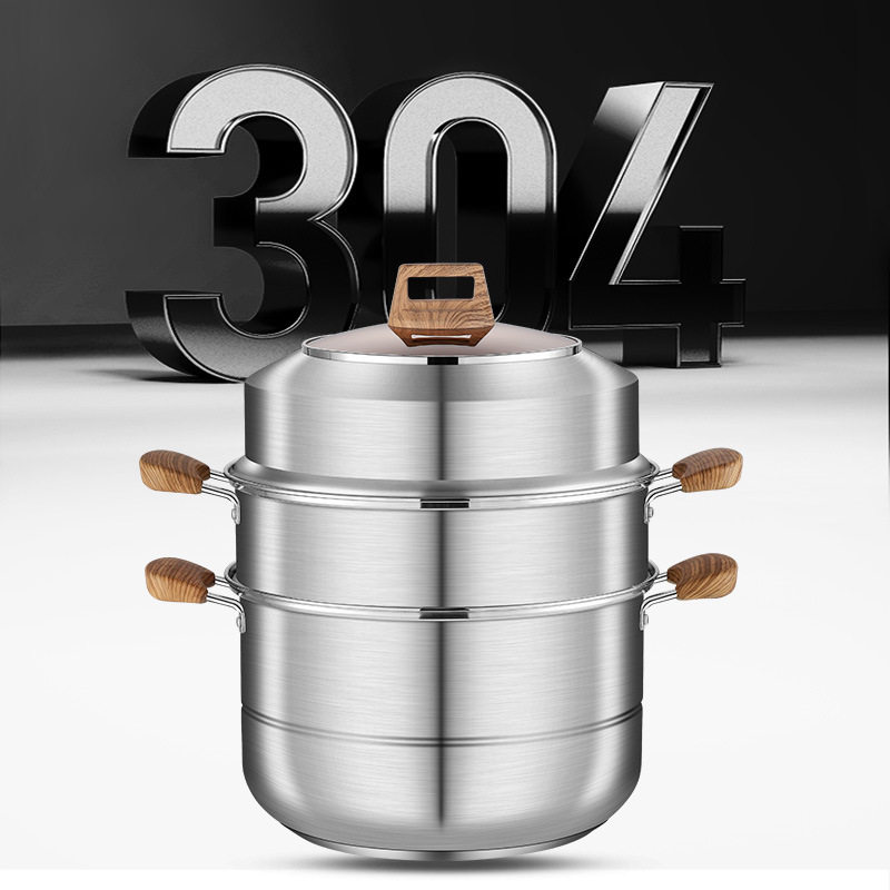 煜日祥旺304不锈钢蒸锅三层双层加厚汤蒸锅厂家批发可印LOGO