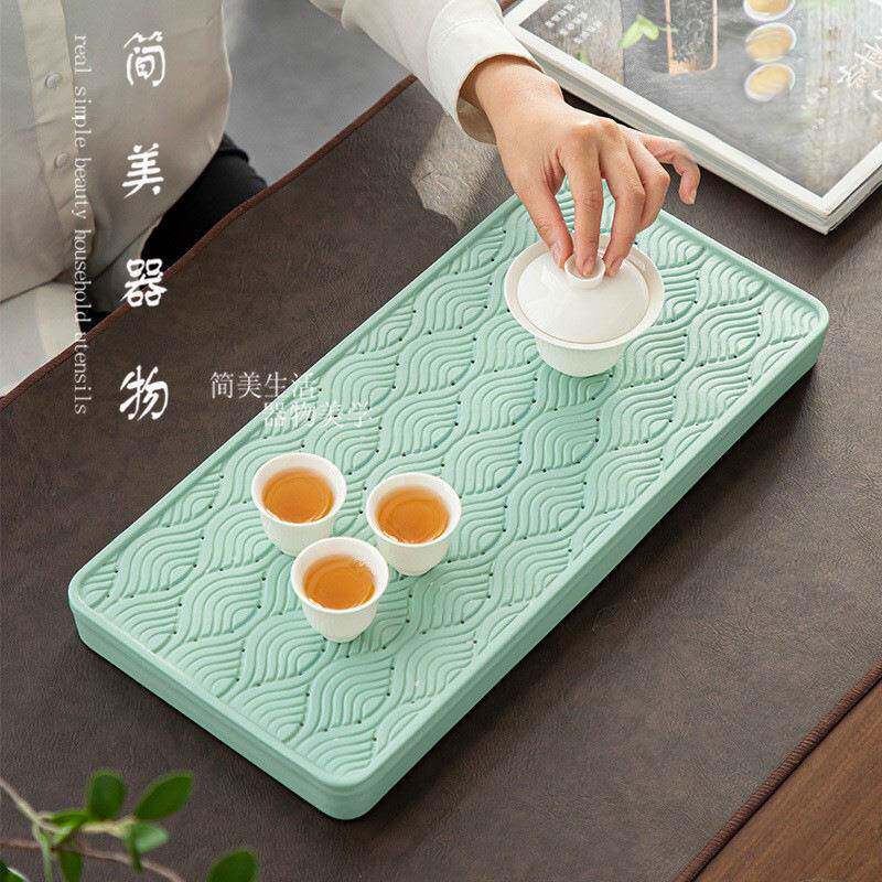 简美日式干泡盘储水式陶瓷茶盘中号家用茶台蓄水排水茶海沥水托盘