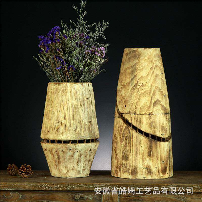 手工制作木质工艺花瓶花盆花桶花艺干花插花花器居家装饰器皿
