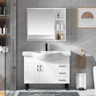 小户型浴室柜橡木镜柜组合大肚子一体陶瓷盆洗漱台面落地实木柜子