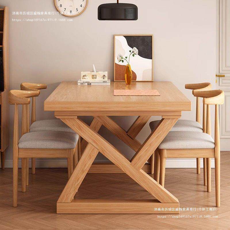 实木餐桌2024新款家用小户型吃饭桌子客厅长方形大板桌餐桌椅组合