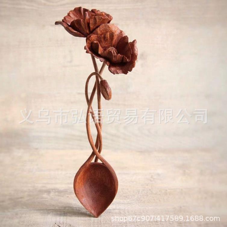 新款动物鸟勺子木质工艺品摆件收藏花朵勺子