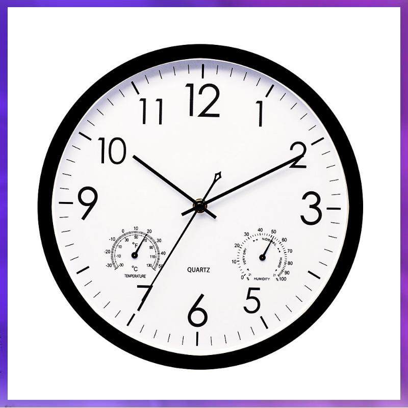挂钟温湿度12寸石英钟表客厅卧室简约时钟