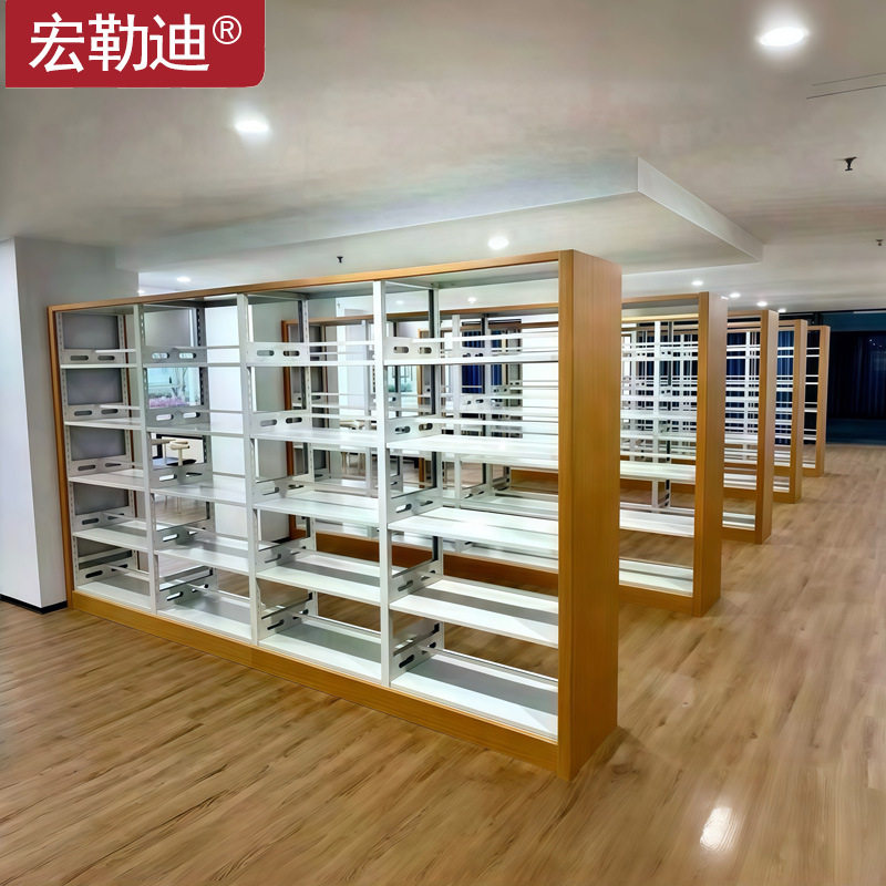 图书馆钢制书架阅览室双面档案资料固定架木护板档案架加厚文件柜图片