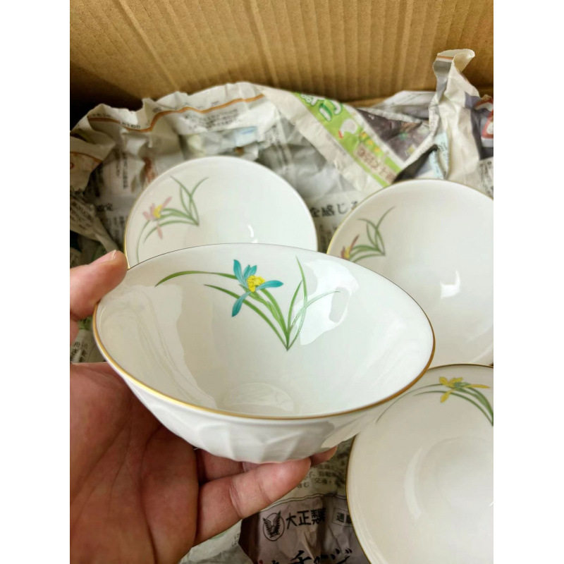 手描金细瓷5寸陶瓷饭碗轻奢颜值日式餐具沙拉小碗