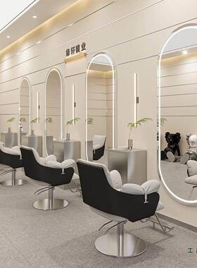 理发店网红镜子挂墙美发镜台单面带灯镜壁挂式发廊LED镜专用智能