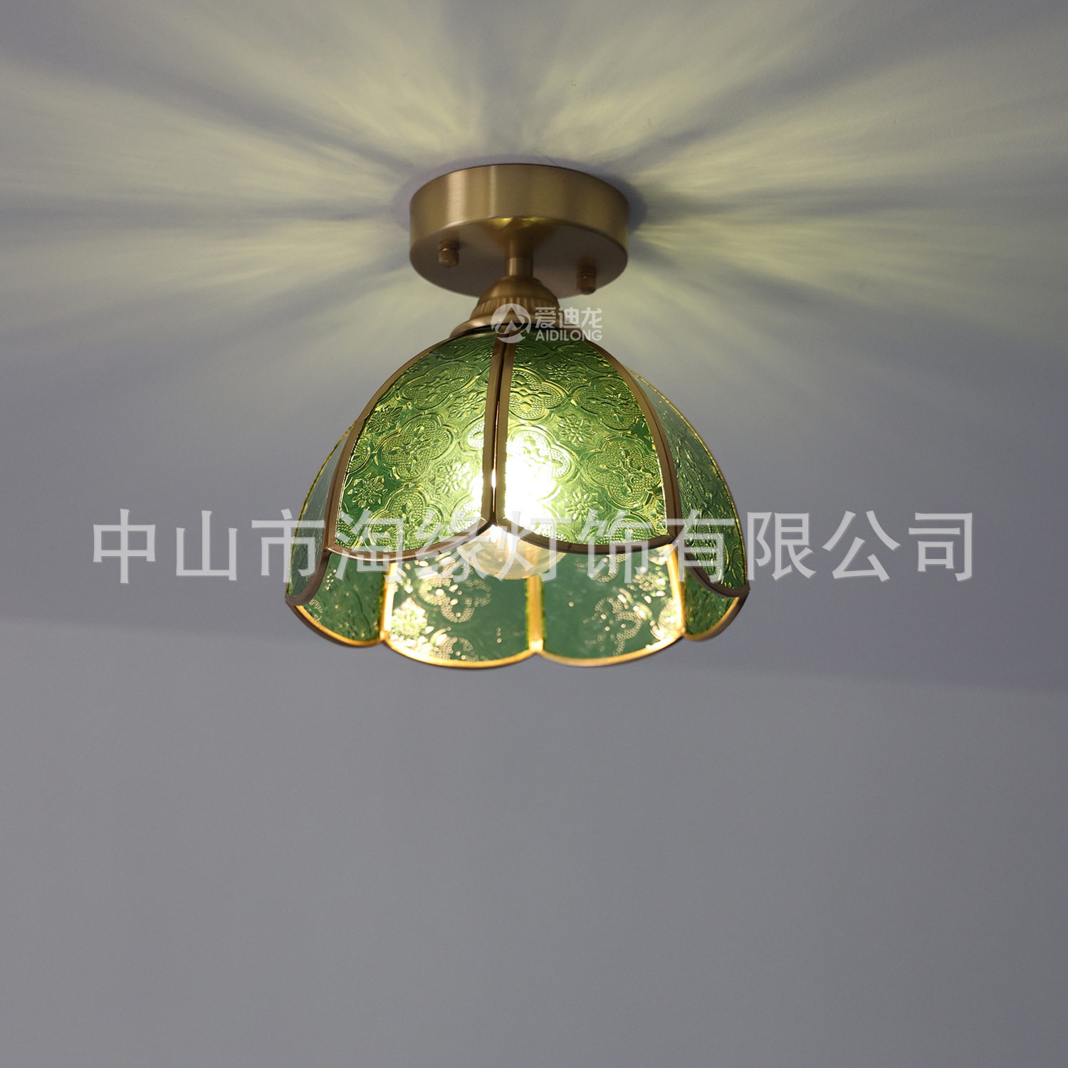 彩色海棠花玻璃玄关灯美式复古走廊吸顶灯入户灯中古风阳台玻璃灯