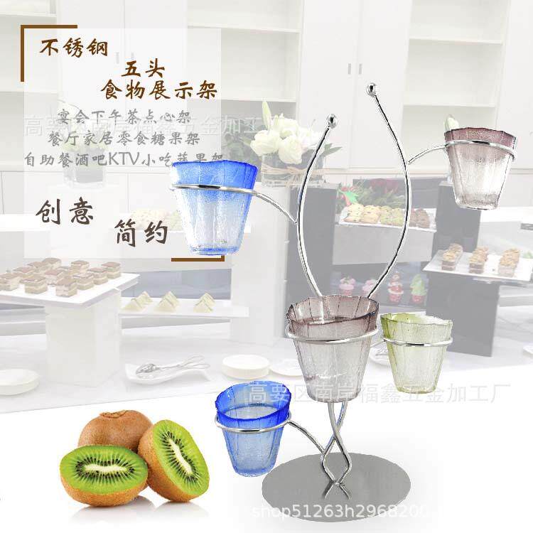 不锈钢五头小吃架多层冷餐 宴会茶歇桌面摆台 欧式餐厅点心蔬果架