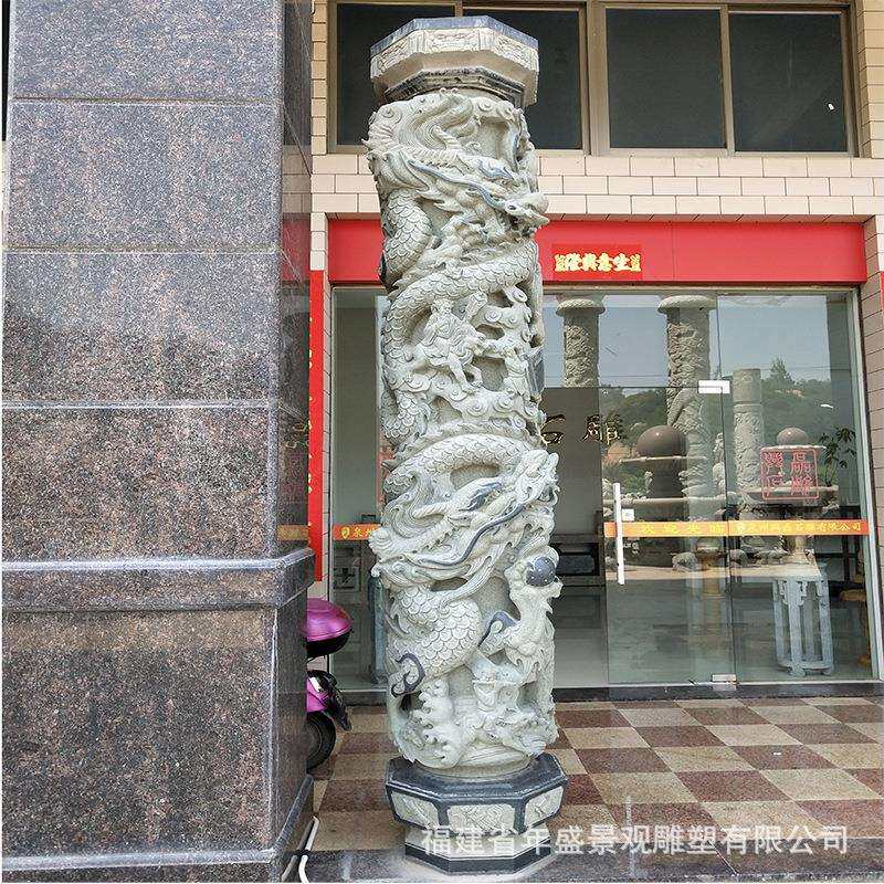 古建花岗岩盘龙柱浮雕佛门寺院梁柱雕塑园林广场石雕龙柱摆件惠安 - 实物图