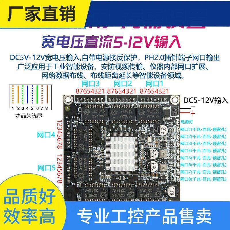 询价~工业级8口千兆交换机模块嵌入式小黑夹网路接口影片数据传输