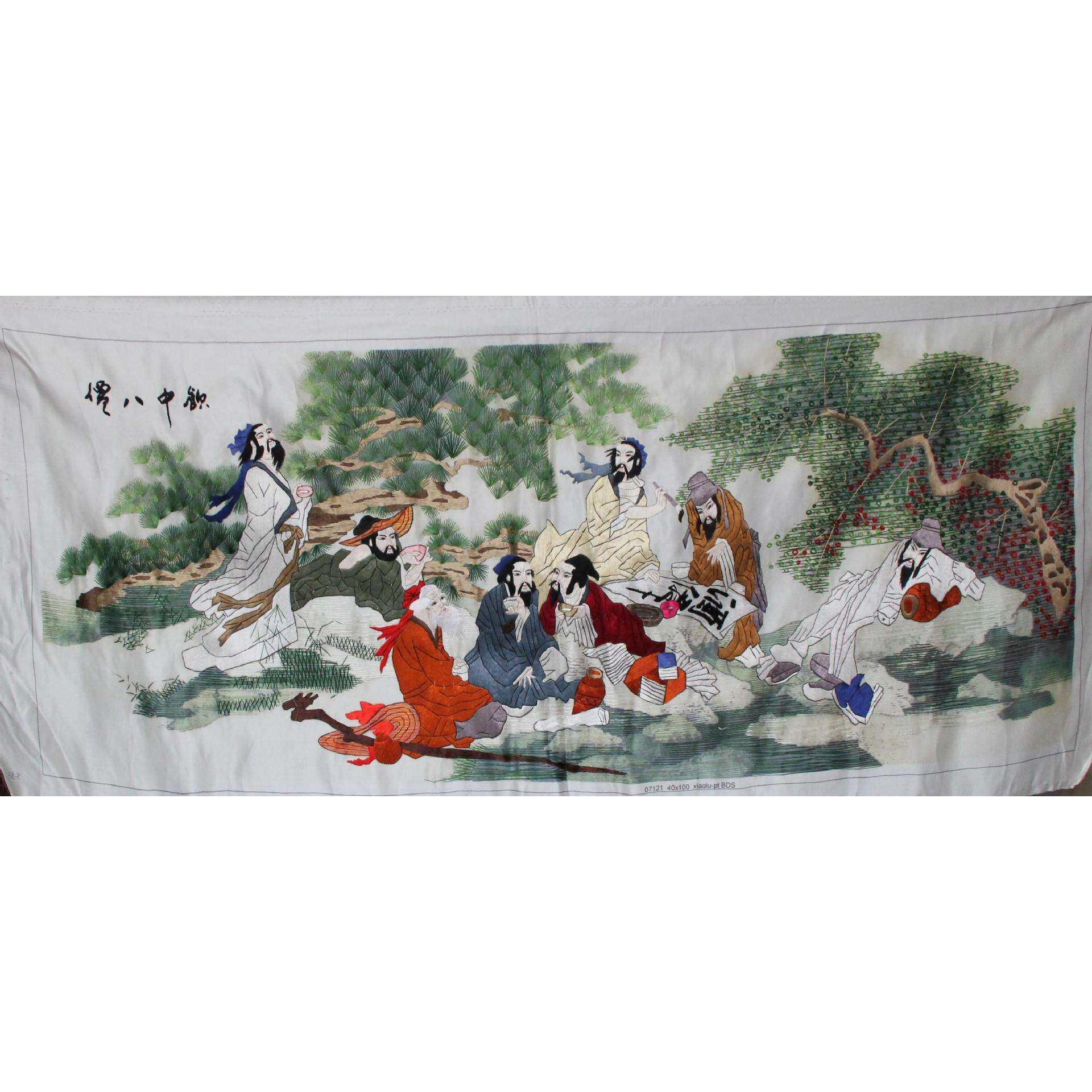 苏绣绣片客厅办公室装饰画手工刺绣挂画家居画饮中八仙生产