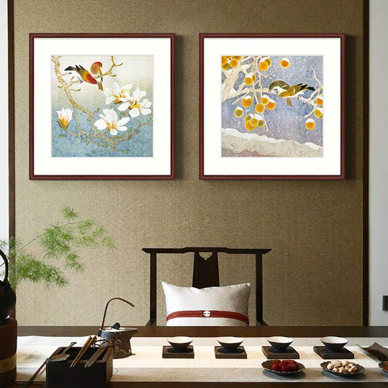 爱情鸟水仙花客厅装饰画卧室床头挂画中式花鸟工笔画有框国画壁画