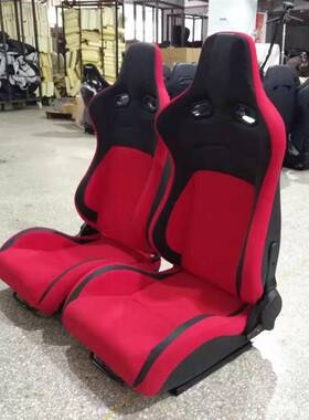 汽车座椅红色布料黑色PVC加小碳纹带滑道单调节器赛车椅卡丁车VR