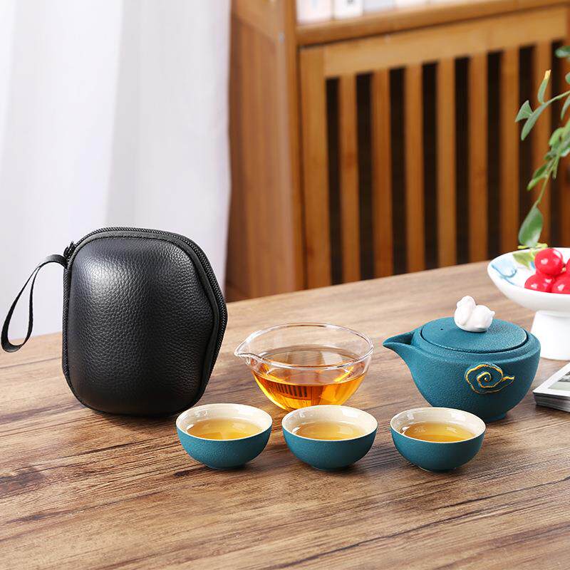 旅行茶具便携快客车载陶瓷小套装一壶三杯简易功夫户外随身泡茶壶