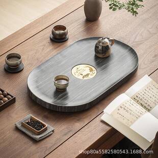 天然木纹石家用茶盘皇庭玉家用简约石头大小号茶台轻奢漏水托盘