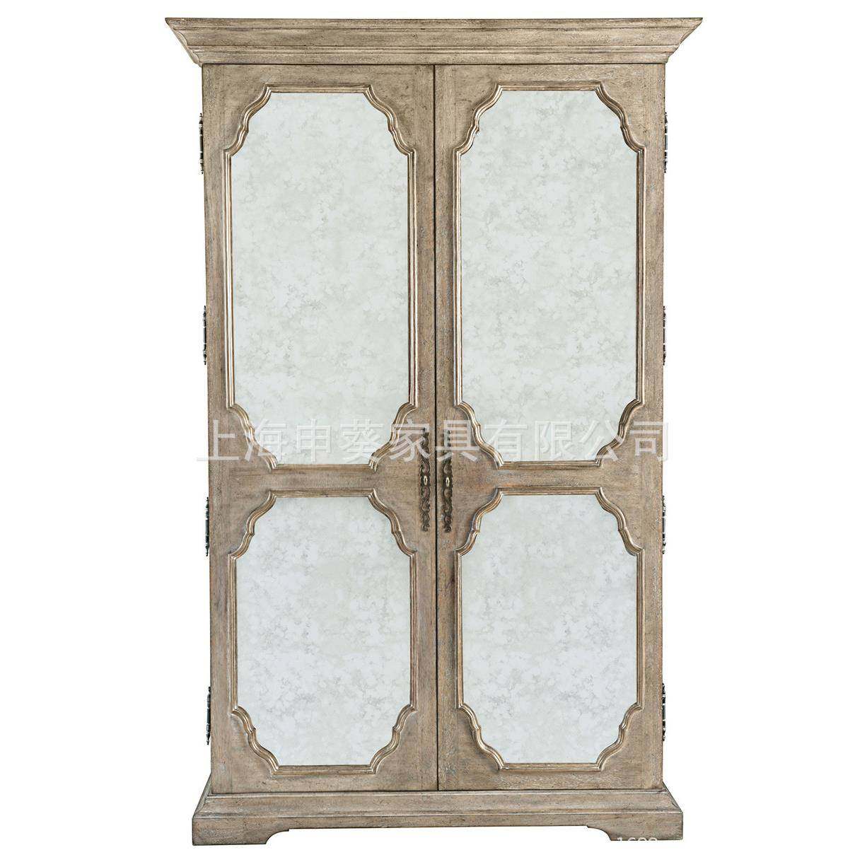 美式乡村复古风做旧储物衣橱卧室实木轻奢雕花收纳衣柜别墅样板房