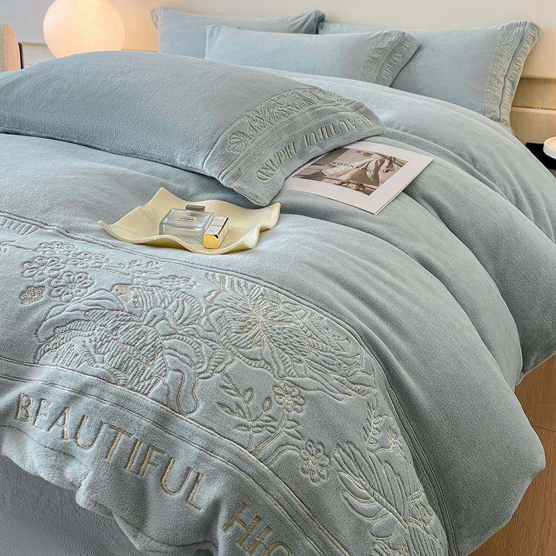 高端婴儿绒冬季床上四件套加厚牛奶珊瑚绒高级感被套床单床品床笠