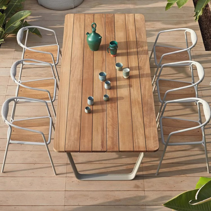 户外餐桌椅柚木防雨防晒简约藤编家具室外阳台藤露天休闲庭院别墅